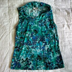 Tahari Blue & Green Cowl Neck Tank Top - S